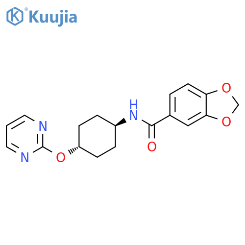 N-[(1r,4r)-4-(pyrimidin-2-yloxy)cyclohexyl]-2H-1,3-benzodioxole-5-carboxamide structure