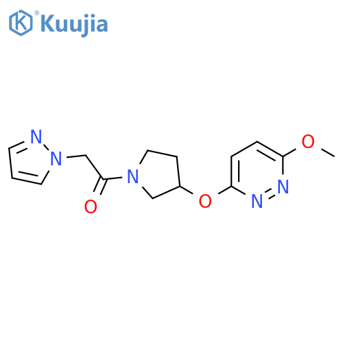 1-{3-[(6-methoxypyridazin-3-yl)oxy]pyrrolidin-1-yl}-2-(1H-pyrazol-1-yl)ethan-1-one structure