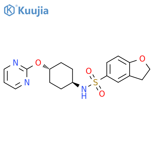 N-[(1r,4r)-4-(pyrimidin-2-yloxy)cyclohexyl]-2,3-dihydro-1-benzofuran-5-sulfonamide structure