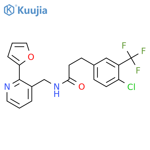 3-[4-chloro-3-(trifluoromethyl)phenyl]-N-{[2-(furan-2-yl)pyridin-3-yl]methyl}propanamide structure
