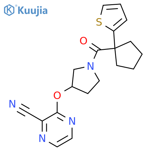 3-({1-[1-(thiophen-2-yl)cyclopentanecarbonyl]pyrrolidin-3-yl}oxy)pyrazine-2-carbonitrile structure