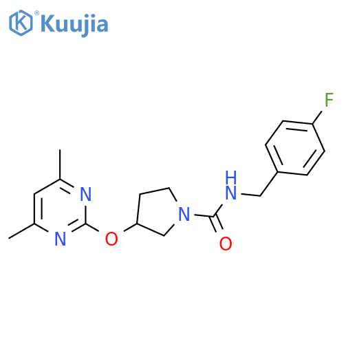 3-((4,6-dimethylpyrimidin-2-yl)oxy)-N-(4-fluorobenzyl)pyrrolidine-1-carboxamide structure