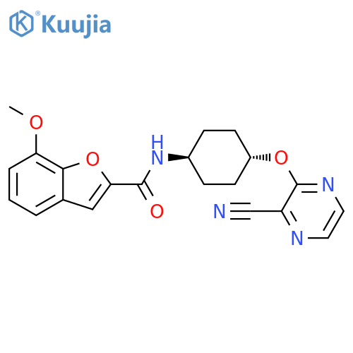 7-methoxy-N-(1r,4r)-4-(3-cyanopyrazin-2-yl)oxycyclohexyl-1-benzofuran-2-carboxamide structure