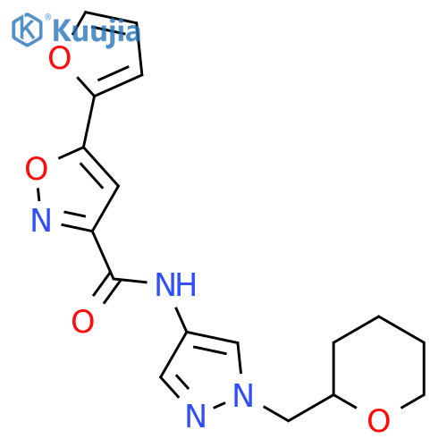 5-(furan-2-yl)-N-(1-((tetrahydro-2H-pyran-2-yl)methyl)-1H-pyrazol-4-yl)isoxazole-3-carboxamide structure