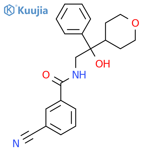 3-cyano-N-[2-hydroxy-2-(oxan-4-yl)-2-phenylethyl]benzamide structure