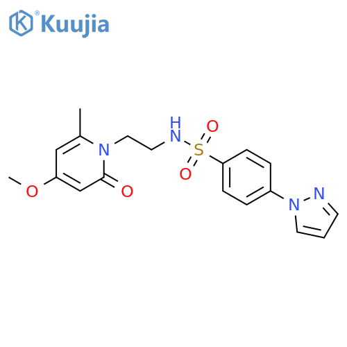 N-2-(4-methoxy-6-methyl-2-oxo-1,2-dihydropyridin-1-yl)ethyl-4-(1H-pyrazol-1-yl)benzene-1-sulfonamide structure