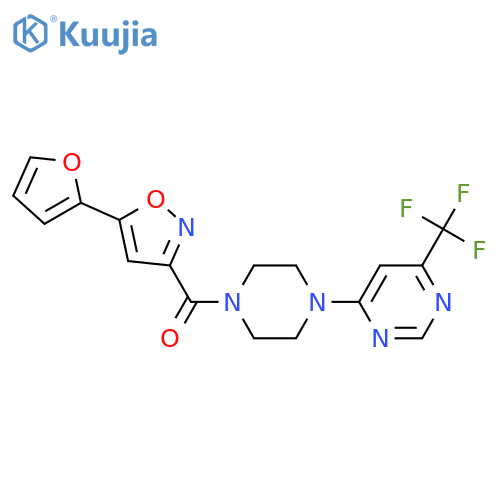 4-{4-[5-(furan-2-yl)-1,2-oxazole-3-carbonyl]piperazin-1-yl}-6-(trifluoromethyl)pyrimidine structure