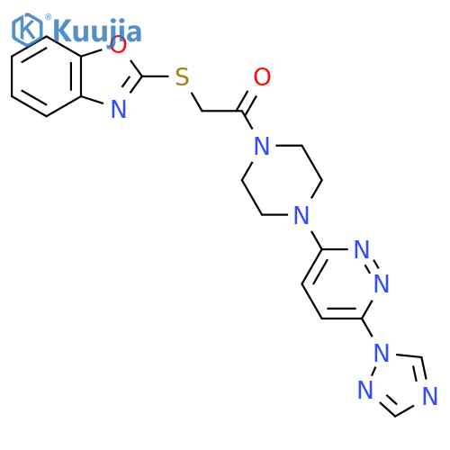 1-(4-(6-(1H-1,2,4-triazol-1-yl)pyridazin-3-yl)piperazin-1-yl)-2-(benzo[d]oxazol-2-ylthio)ethanone structure
