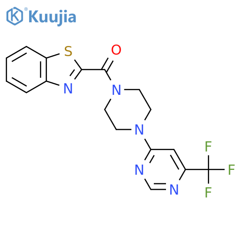 2-{4-6-(trifluoromethyl)pyrimidin-4-ylpiperazine-1-carbonyl}-1,3-benzothiazole structure