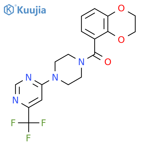 4-[4-(2,3-dihydro-1,4-benzodioxine-5-carbonyl)piperazin-1-yl]-6-(trifluoromethyl)pyrimidine structure