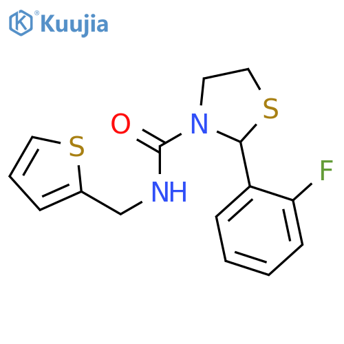 2-(2-fluorophenyl)-N-(thiophen-2-ylmethyl)-1,3-thiazolidine-3-carboxamide structure