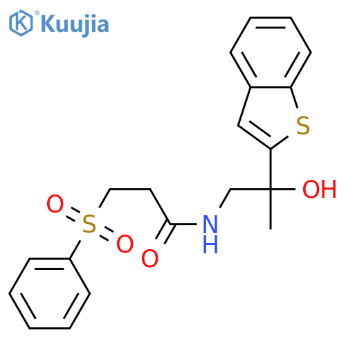 3-(benzenesulfonyl)-N-[2-(1-benzothiophen-2-yl)-2-hydroxypropyl]propanamide structure