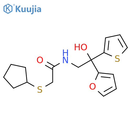 2-(cyclopentylsulfanyl)-N-[2-(furan-2-yl)-2-hydroxy-2-(thiophen-2-yl)ethyl]acetamide structure