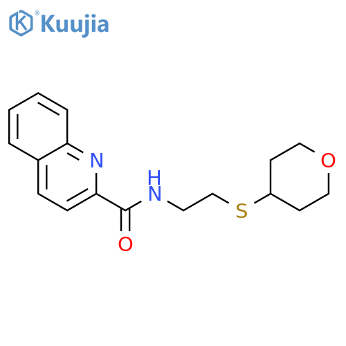 N-[2-(oxan-4-ylsulfanyl)ethyl]quinoline-2-carboxamide structure