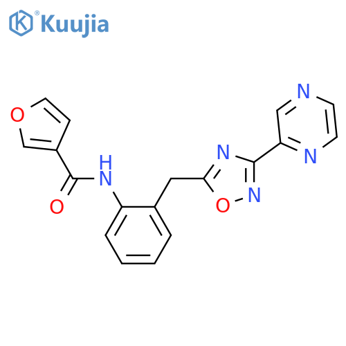 N-(2-((3-(pyrazin-2-yl)-1,2,4-oxadiazol-5-yl)methyl)phenyl)furan-3-carboxamide structure