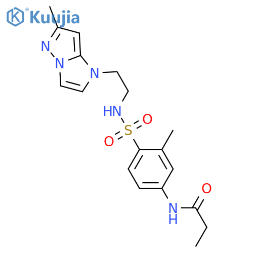 N-{3-methyl-4-[(2-{6-methyl-1H-pyrazolo[1,5-a]imidazol-1-yl}ethyl)sulfamoyl]phenyl}propanamide structure