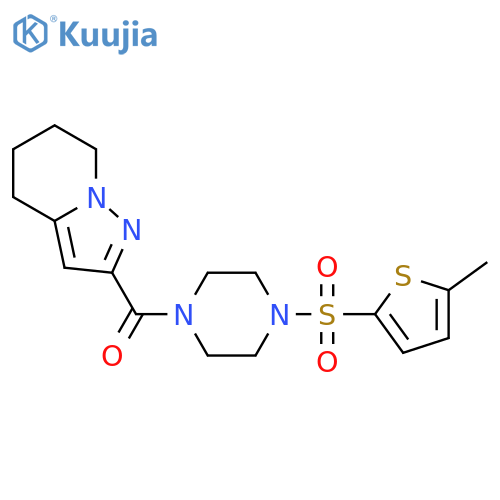 1-[(5-methylthiophen-2-yl)sulfonyl]-4-{4H,5H,6H,7H-pyrazolo[1,5-a]pyridine-2-carbonyl}piperazine structure