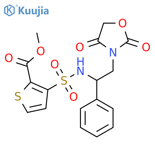 methyl 3-{[2-(2,4-dioxo-1,3-oxazolidin-3-yl)-1-phenylethyl]sulfamoyl}thiophene-2-carboxylate structure
