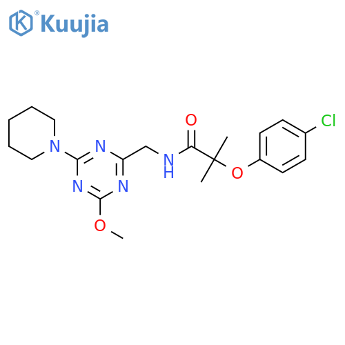2-(4-chlorophenoxy)-N-{4-methoxy-6-(piperidin-1-yl)-1,3,5-triazin-2-ylmethyl}-2-methylpropanamide structure