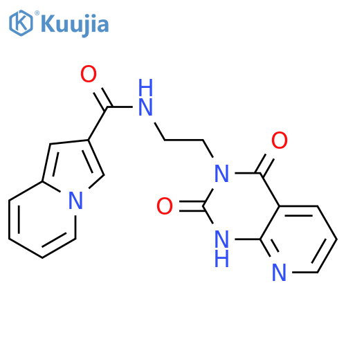 N-(2-{2,4-dioxo-1H,2H,3H,4H-pyrido[2,3-d]pyrimidin-3-yl}ethyl)indolizine-2-carboxamide structure