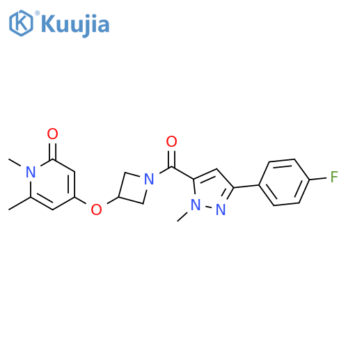 4-[1-[5-(4-fluorophenyl)-2-methylpyrazole-3-carbonyl]azetidin-3-yl]oxy-1,6-dimethylpyridin-2-one structure