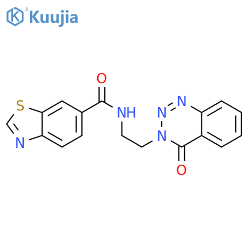 N-[2-(4-oxo-3,4-dihydro-1,2,3-benzotriazin-3-yl)ethyl]-1,3-benzothiazole-6-carboxamide structure