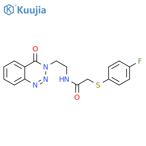 2-[(4-fluorophenyl)sulfanyl]-N-[2-(4-oxo-3,4-dihydro-1,2,3-benzotriazin-3-yl)ethyl]acetamide structure