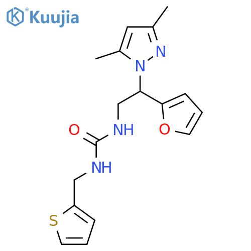 3-2-(3,5-dimethyl-1H-pyrazol-1-yl)-2-(furan-2-yl)ethyl-1-(thiophen-2-yl)methylurea structure