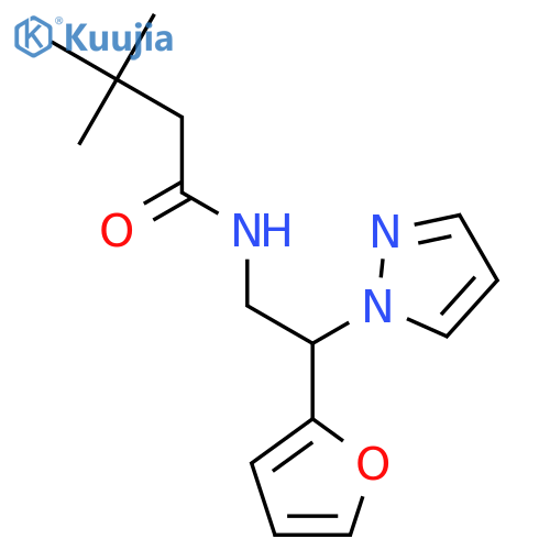 N-[2-(furan-2-yl)-2-(1H-pyrazol-1-yl)ethyl]-3,3-dimethylbutanamide structure