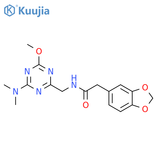 2-(2H-1,3-benzodioxol-5-yl)-N-{4-(dimethylamino)-6-methoxy-1,3,5-triazin-2-ylmethyl}acetamide structure
