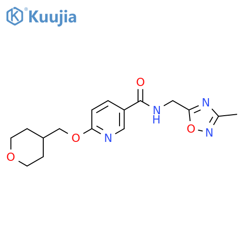 N-((3-methyl-1,2,4-oxadiazol-5-yl)methyl)-6-((tetrahydro-2H-pyran-4-yl)methoxy)nicotinamide structure