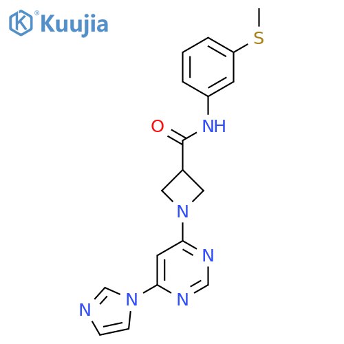 1-6-(1H-imidazol-1-yl)pyrimidin-4-yl-N-3-(methylsulfanyl)phenylazetidine-3-carboxamide structure