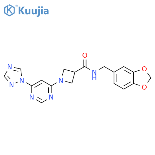 N-(2H-1,3-benzodioxol-5-yl)methyl-1-6-(1H-1,2,4-triazol-1-yl)pyrimidin-4-ylazetidine-3-carboxamide structure