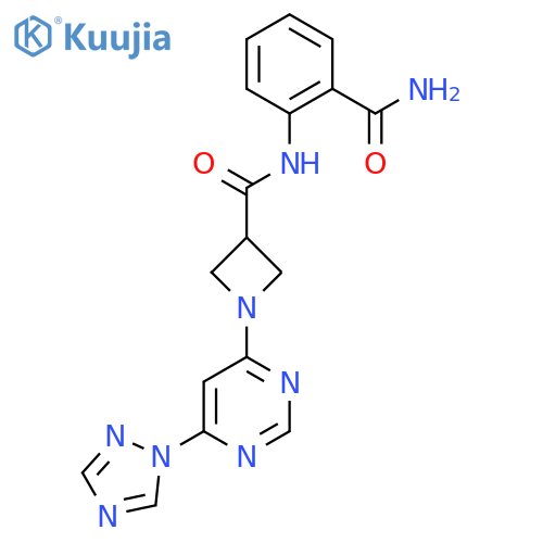 N-(2-carbamoylphenyl)-1-6-(1H-1,2,4-triazol-1-yl)pyrimidin-4-ylazetidine-3-carboxamide structure