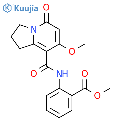 methyl 2-(7-methoxy-5-oxo-1,2,3,5-tetrahydroindolizine-8-amido)benzoate structure