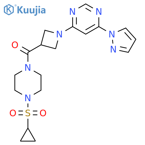 4-{3-4-(cyclopropanesulfonyl)piperazine-1-carbonylazetidin-1-yl}-6-(1H-pyrazol-1-yl)pyrimidine structure