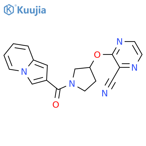 3-{[1-(indolizine-2-carbonyl)pyrrolidin-3-yl]oxy}pyrazine-2-carbonitrile structure