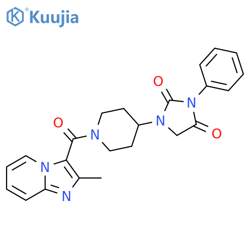1-(1-{2-methylimidazo[1,2-a]pyridine-3-carbonyl}piperidin-4-yl)-3-phenylimidazolidine-2,4-dione structure