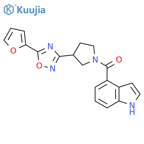 4-{3-[5-(furan-2-yl)-1,2,4-oxadiazol-3-yl]pyrrolidine-1-carbonyl}-1H-indole structure