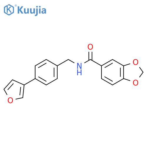 N-{4-(furan-3-yl)phenylmethyl}-2H-1,3-benzodioxole-5-carboxamide structure