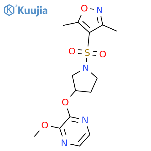 2-({1-(3,5-dimethyl-1,2-oxazol-4-yl)sulfonylpyrrolidin-3-yl}oxy)-3-methoxypyrazine structure