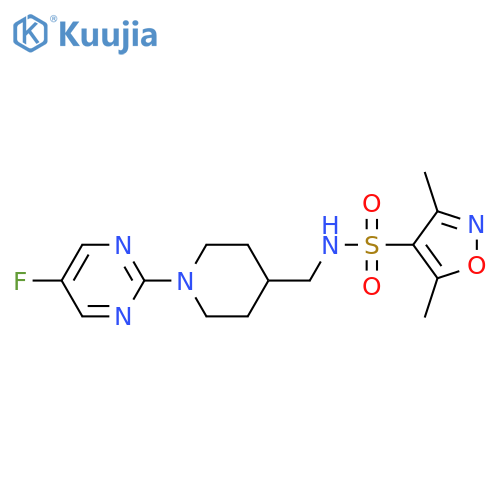 N-[[1-(5-fluoropyrimidin-2-yl)piperidin-4-yl]methyl]-3,5-dimethyl-1,2-oxazole-4-sulfonamide structure
