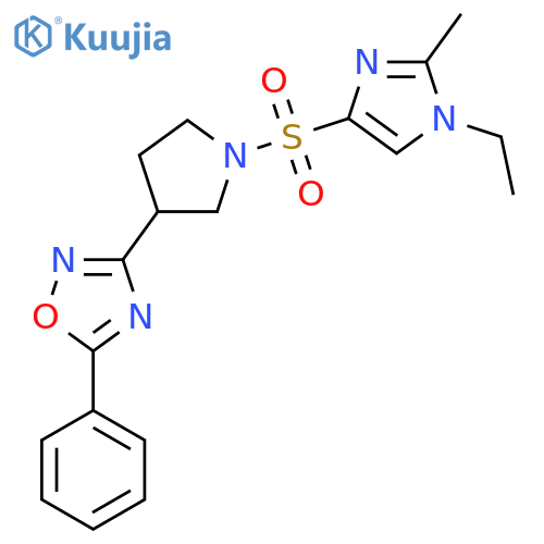 3-{1-(1-ethyl-2-methyl-1H-imidazol-4-yl)sulfonylpyrrolidin-3-yl}-5-phenyl-1,2,4-oxadiazole structure
