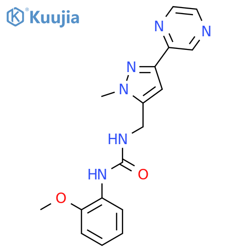 1-(2-methoxyphenyl)-3-{1-methyl-3-(pyrazin-2-yl)-1H-pyrazol-5-ylmethyl}urea structure
