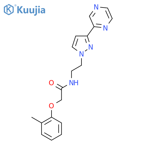 2-(2-methylphenoxy)-N-{2-3-(pyrazin-2-yl)-1H-pyrazol-1-ylethyl}acetamide structure