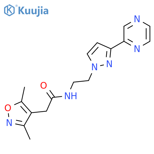 2-(3,5-dimethyl-1,2-oxazol-4-yl)-N-{2-3-(pyrazin-2-yl)-1H-pyrazol-1-ylethyl}acetamide structure