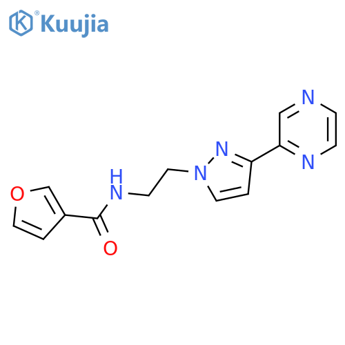 N-{2-3-(pyrazin-2-yl)-1H-pyrazol-1-ylethyl}furan-3-carboxamide structure