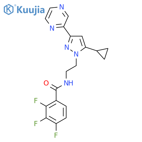 N-{2-5-cyclopropyl-3-(pyrazin-2-yl)-1H-pyrazol-1-ylethyl}-2,3,4-trifluorobenzamide structure