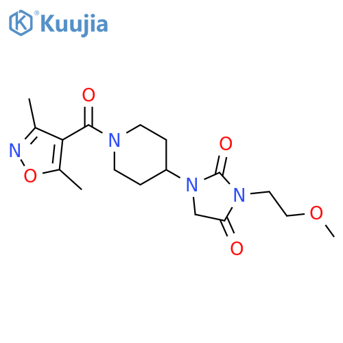 1-1-(3,5-dimethyl-1,2-oxazole-4-carbonyl)piperidin-4-yl-3-(2-methoxyethyl)imidazolidine-2,4-dione structure