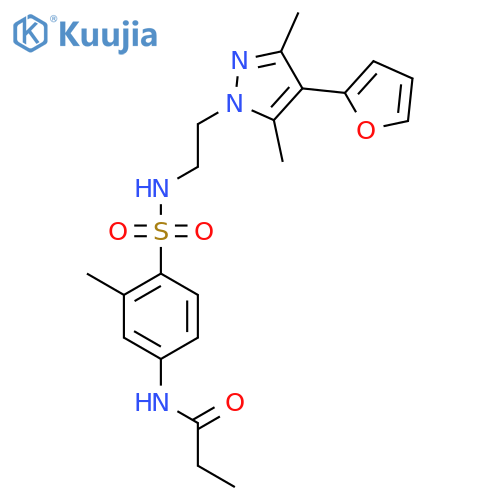 N-[4-({2-[4-(furan-2-yl)-3,5-dimethyl-1H-pyrazol-1-yl]ethyl}sulfamoyl)-3-methylphenyl]propanamide structure